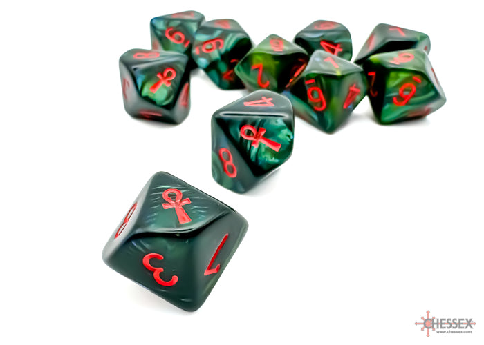 Chessex Scarab Jade/Red Ankh d10 Set | Dragon's Lair Comics and Fantasy Houston TX
