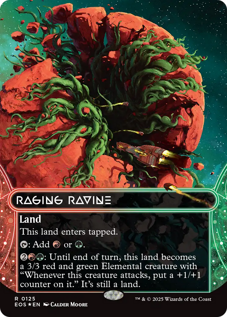 Raging Ravine (0125) (Borderless) (Galaxy Foil) [Edge of Eternities: Stellar Sights] | Dragon's Lair Comics and Fantasy Houston TX