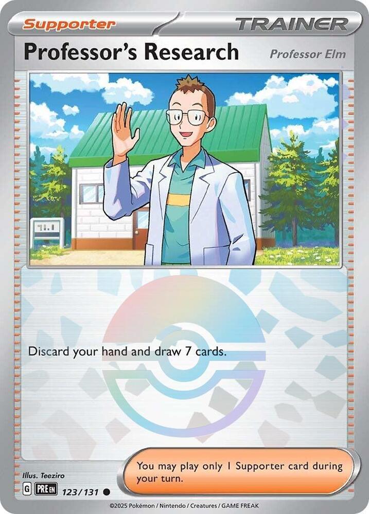 Professor's Research (123/131) [Professor Elm] (Poke Ball Pattern) [Scarlet & Violet: Prismatic Evolutions] | Dragon's Lair Comics and Fantasy Houston TX