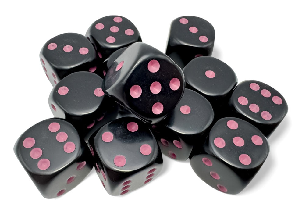 Opaque: 16mm d6 Black/pink Dice Block (12 dice) | Dragon's Lair Comics and Fantasy Houston TX