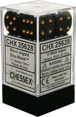 Opaque: 16mm D6 Black/Gold (12) | Dragon's Lair Comics and Fantasy Houston TX