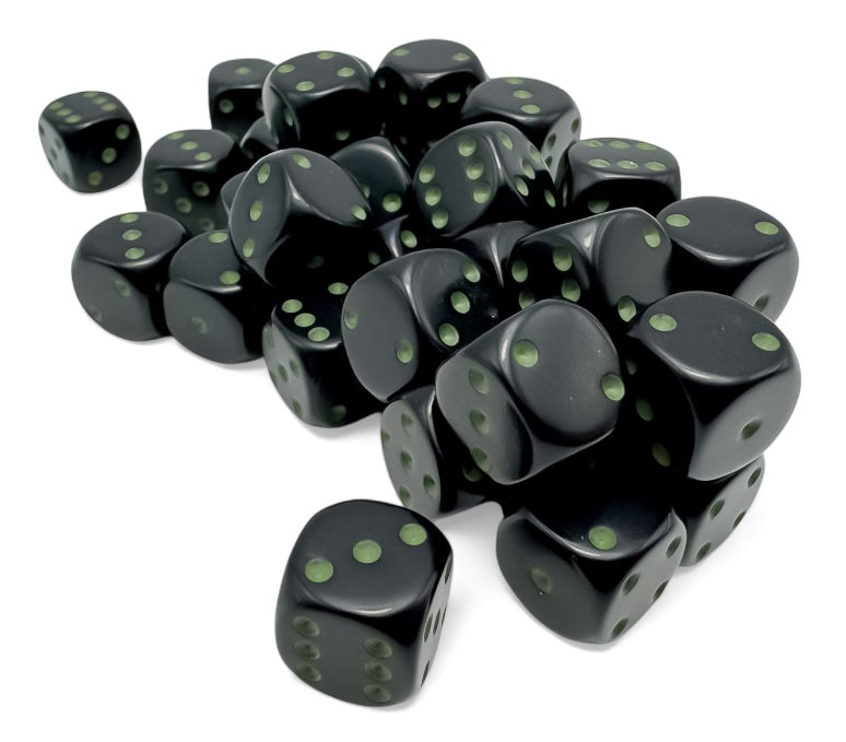Opaque: 12mm d6 Black/green Dice Block (36 dice) | Dragon's Lair Comics and Fantasy Houston TX