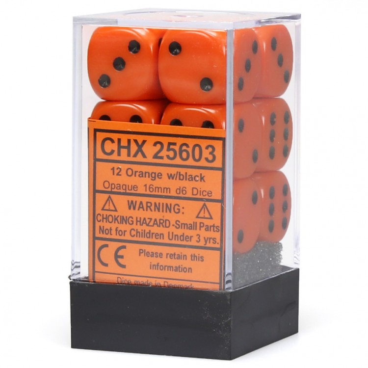 Opaque: 16mm D6 Orange/Black (12) | Dragon's Lair Comics and Fantasy Houston TX