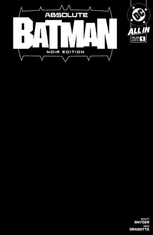 Absolute Batman Noir Edition #1 (One Shot) Cover B Black Blank Card Stock Variant | Dragon's Lair Comics and Fantasy Houston TX