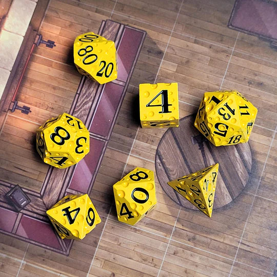 Forged Gaming: Cheese Black Number Metal RPG Dice Set of 7 | Odin's Place