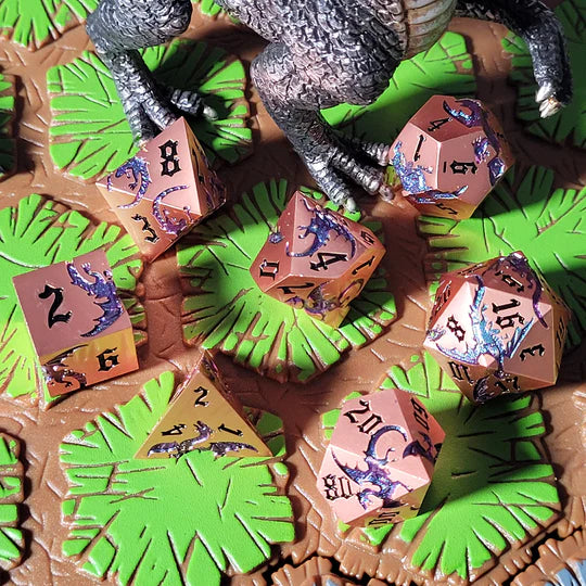 Forged Gaming Dragon Attack Copper Blue Color Shift Metal RPG Dice Set of 7 | Odin's Place
