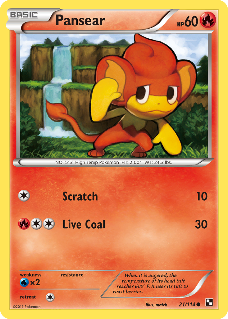 Pansear (21/114) (Energy Reverse Holo) [Black & White: Base Set] | Odin's Place