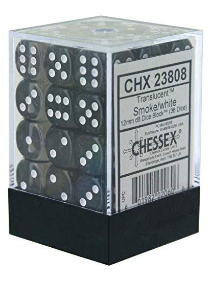 Chessex Translucent 12mm D6 Smoke/White 36 ct | Dragon's Lair Comics and Fantasy Houston TX
