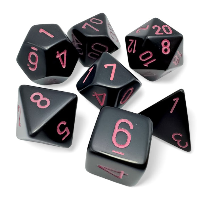 Chessex 25448 Opaque Pink and Black Poly 7 Dice Set | Dragon's Lair Comics and Fantasy Houston TX