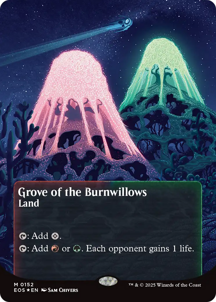Grove of the Burnwillows (0152) (Borderless) (Galaxy Foil) [Edge of Eternities: Stellar Sights] | Dragon's Lair Comics and Fantasy Houston TX