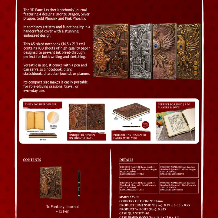 QMDirect 3D Faux-Leather Notebook / Journal - Gold Phoenix | Dragon's Lair Comics and Fantasy Houston TX