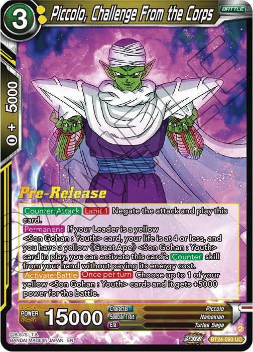Piccolo, Challenge From the Corps (BT24-093) [Beyond Generations Prerelease Promos] | Dragon's Lair Comics and Fantasy Houston TX