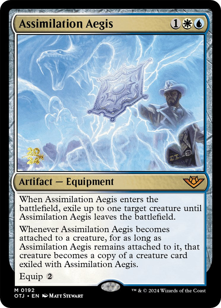 Assimilation Aegis [Outlaws of Thunder Junction Prerelease Promos] | Dragon's Lair Comics and Fantasy Houston TX