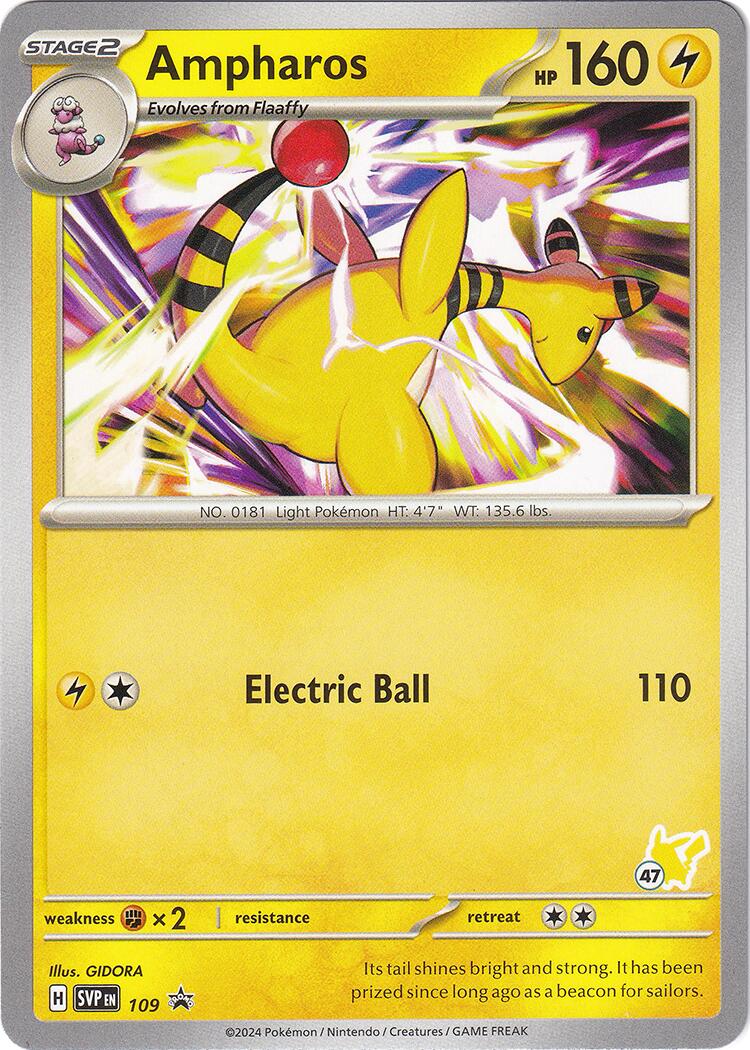 Ampharos (109) (Pikachu Stamp #47) [Battle Academy 2024] | Dragon's Lair Comics and Fantasy Houston TX