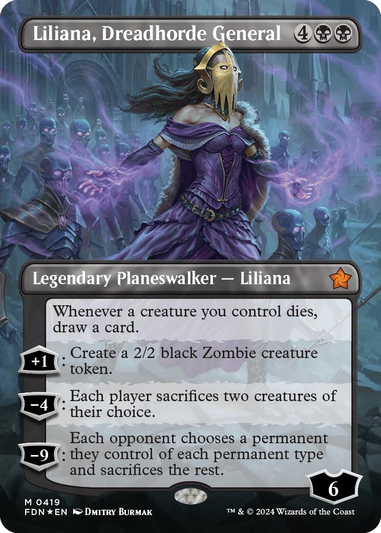 Liliana, Dreadhorde General (Borderless) (Mana Foil) [Foundations] | Dragon's Lair Comics and Fantasy Houston TX