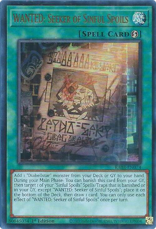 WANTED: Seeker of Sinful Spoils (UR) [RA03-EN074] Ultra Rare | Dragon's Lair Comics and Fantasy Houston TX