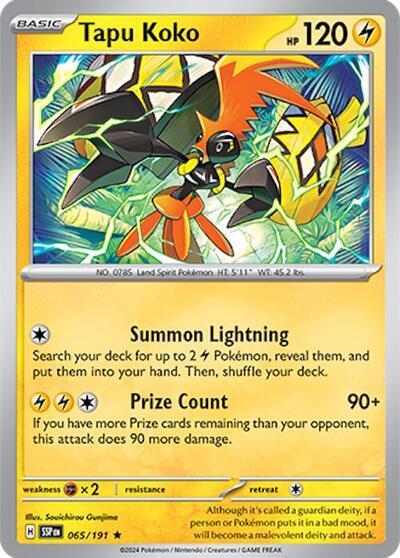 Tapu Koko (065/191) (Deck Exclusives) [Scarlet & Violet: Surging Sparks] | Dragon's Lair Comics and Fantasy Houston TX