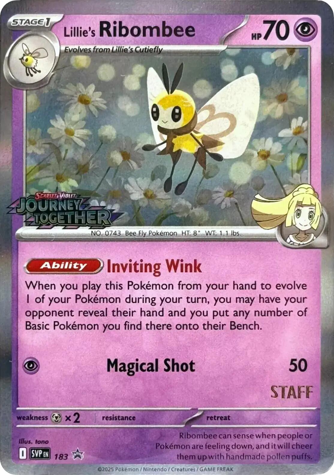 Lillie's Ribombee (183) (Prerelease Staff) [Scarlet & Violet: Black Star Promos] | Dragon's Lair Comics and Fantasy Houston TX