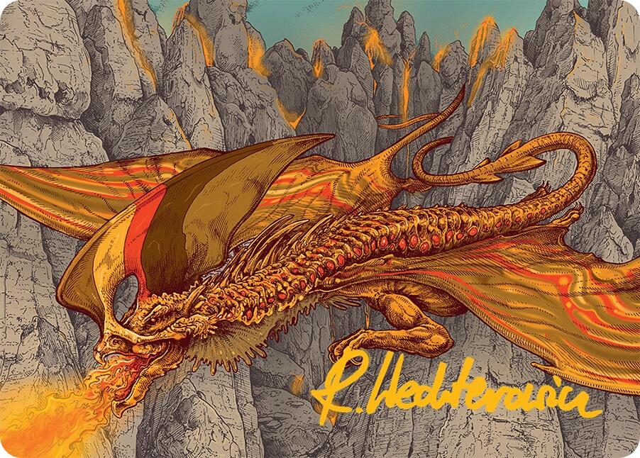 Magmatic Hellkite Art Card (34/54) (Gold-Stamped Signature) [Tarkir: Dragonstorm Art Series] | Dragon's Lair Comics and Fantasy Houston TX
