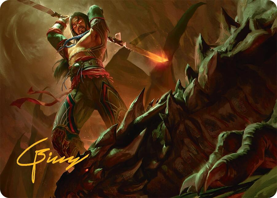 Sarkhan's Resolve Art Card (18/54) (Gold-Stamped Signature) [Tarkir: Dragonstorm Art Series] | Dragon's Lair Comics and Fantasy Houston TX