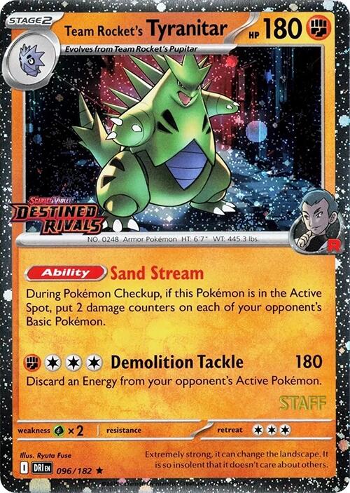 Team Rocket's Tyranitar (096/182) (Prerelease Staff) [Scarlet & Violet: Destined Rivals] | Dragon's Lair Comics and Fantasy Houston TX