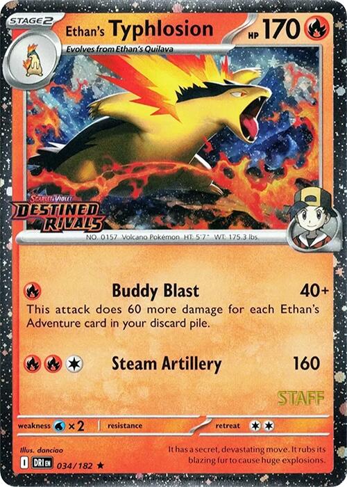 Ethan's Typhlosion (034/182) (Prerelease Staff) [Scarlet & Violet: Destined Rivals] | Dragon's Lair Comics and Fantasy Houston TX