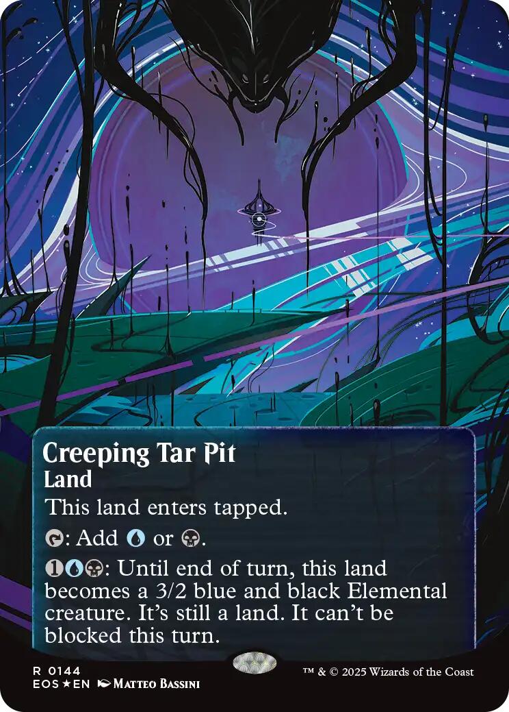 Creeping Tar Pit (0144) (Borderless) (Galaxy Foil) [Edge of Eternities: Stellar Sights] | Dragon's Lair Comics and Fantasy Houston TX