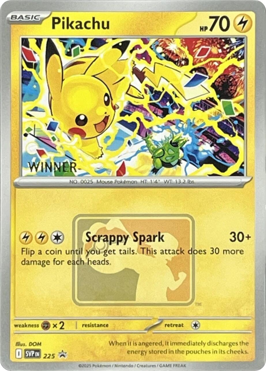 Pikachu (225) (World Championship 2025) [Winner] [Scarlet & Violet: Black Star Promos] | Dragon's Lair Comics and Fantasy Houston TX