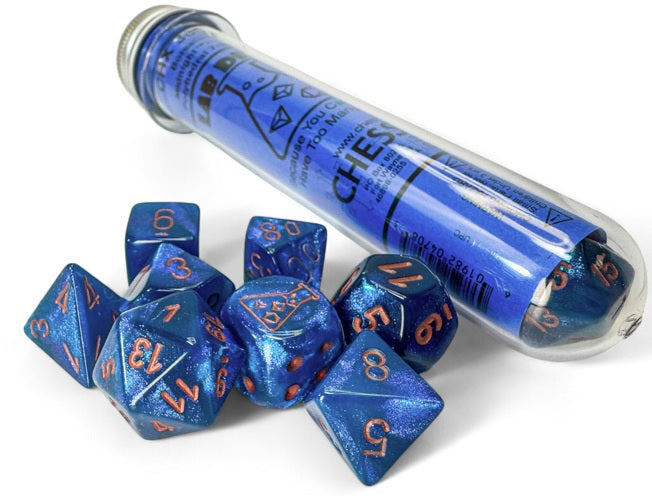 Chessex Lab Dice 9: Borealis Midnight/copper Polyhedral 7-Die Set (with bonus die) | Dragon's Lair Comics and Fantasy Houston TX