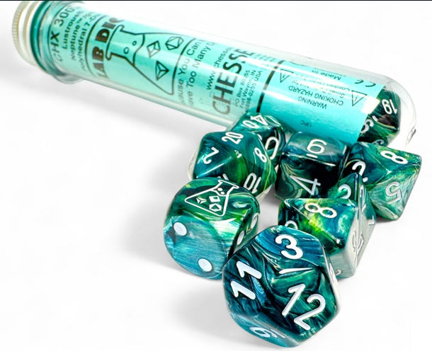 Chessex Lab Dice 9: Lustrous Neptune/grey Polyhedral 7-Die Set (with bonus die) | Dragon's Lair Comics and Fantasy Houston TX