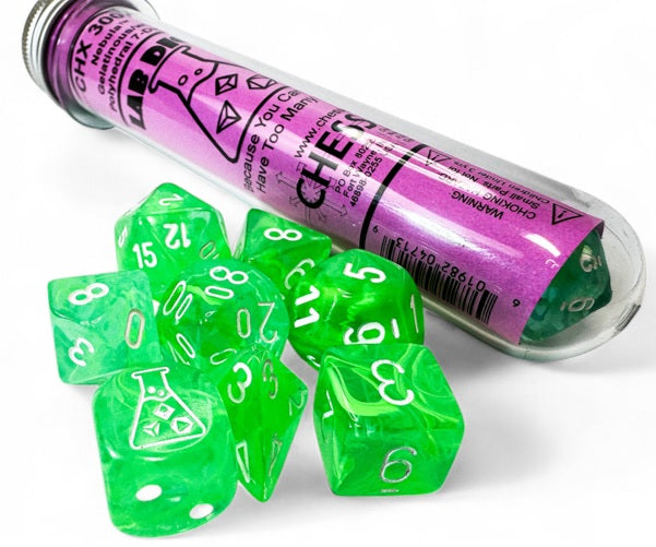 Chessex Lab Dice 9: Nebula Gelatinous/white Polyhedral 7-Die Set (with bonus die) | Dragon's Lair Comics and Fantasy Houston TX