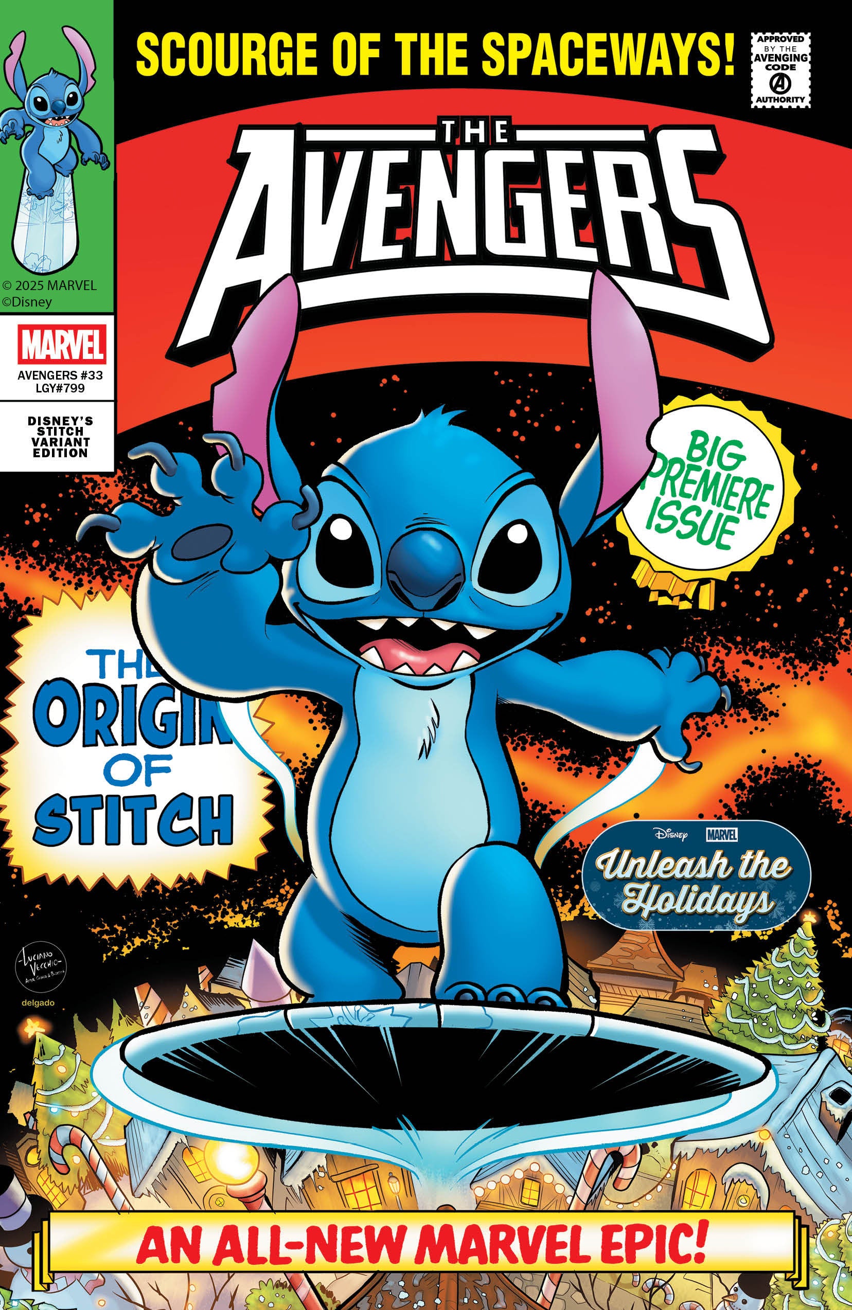 Avengers #33 Luciano Vecchio Disney Stitch Unleash The Holidays Variant | Dragon's Lair Comics and Fantasy Houston TX