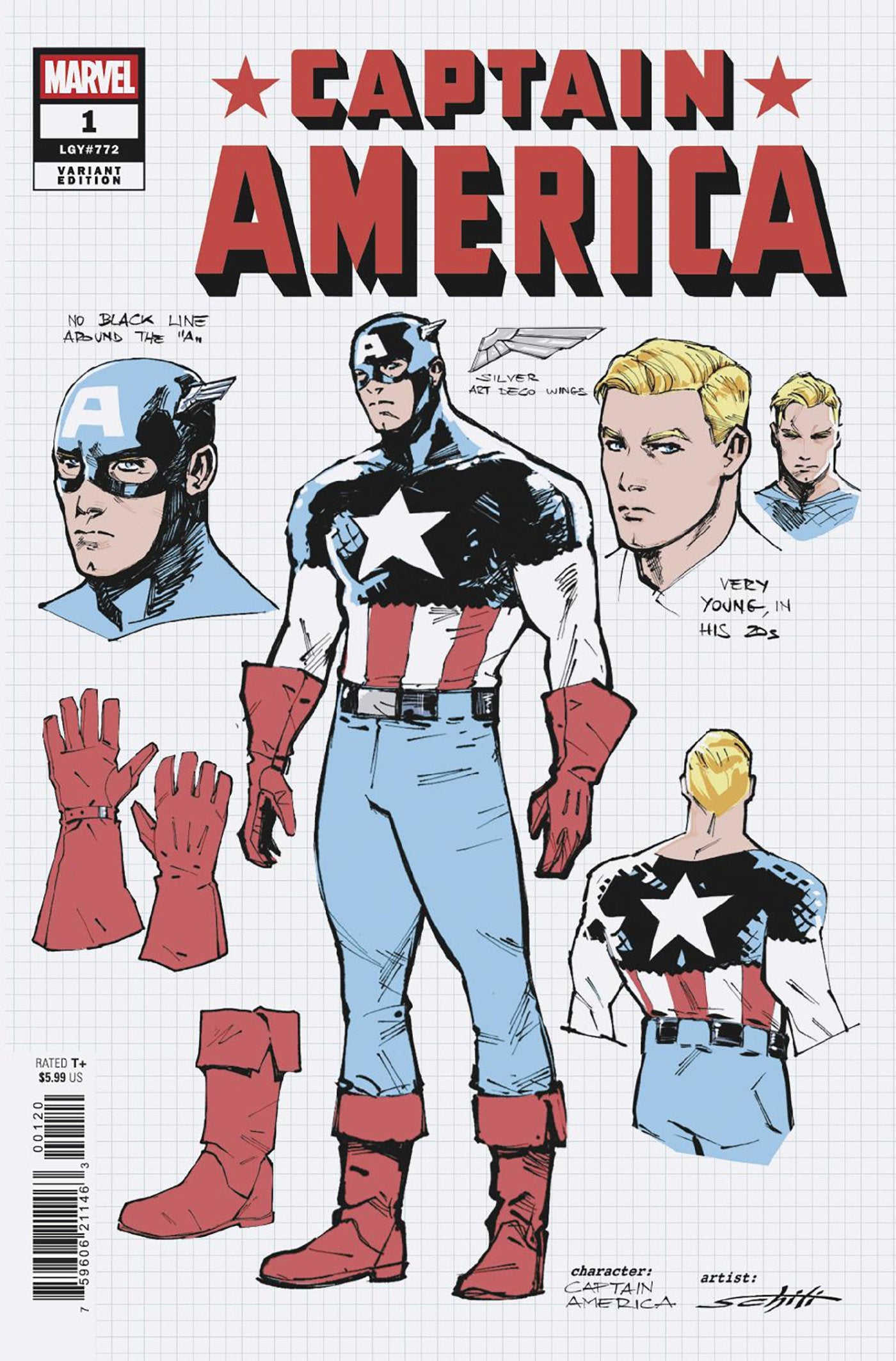 Captain America #1 Valerio Schiti Design Variant | Dragon's Lair Comics and Fantasy Houston TX