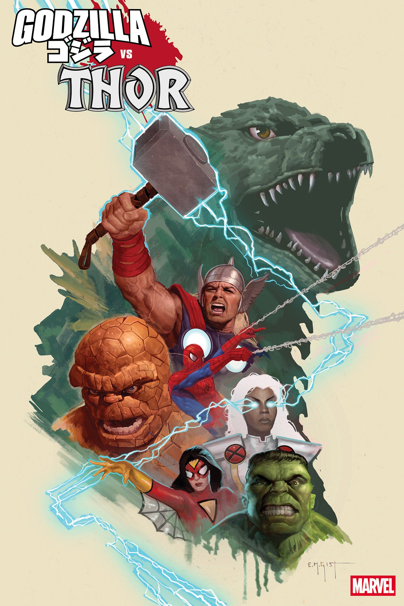 Godzilla vs. Thor #1 E.M. Gist Marvel Universe Variant | Dragon's Lair Comics and Fantasy Houston TX