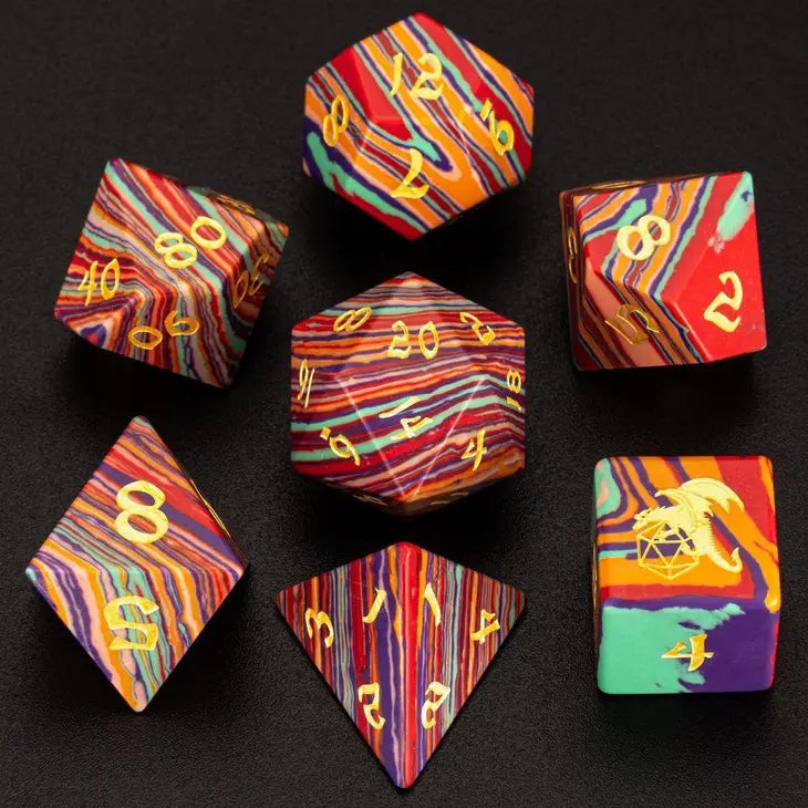 HYMGHO - Synthetic Rainbow Stone Dice Set | Dragon's Lair Comics and Fantasy Houston TX