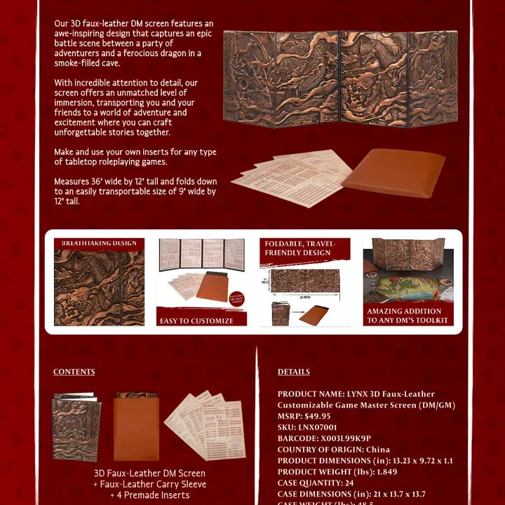 QMDirect 3D Faux-Leather Customizable Game Master Screen (Dm/Gm) | Dragon's Lair Comics and Fantasy Houston TX