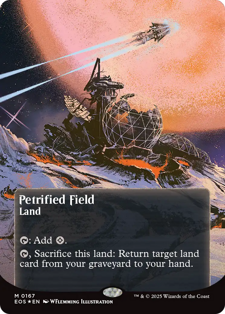 Petrified Field (0167) (Borderless) (Galaxy Foil) [Edge of Eternities: Stellar Sights] | Dragon's Lair Comics and Fantasy Houston TX