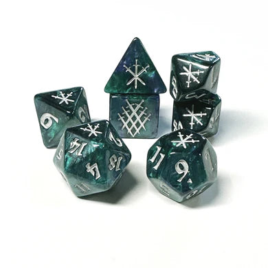 Black Oak Knight's Blades Green Knight  Poly 7 Dice Set | Odin's Place