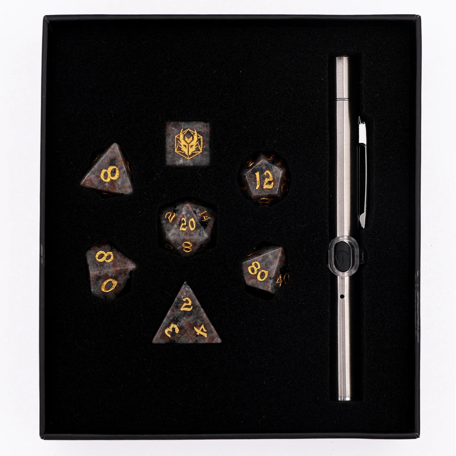 HYMGHO - Dragon's Hoard Gem Stone Polyhedral Dice Set UV Light Reactive | Dragon's Lair Comics and Fantasy Houston TX