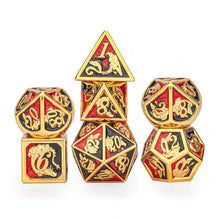HYMGHO - Gold with Red/Black Solid Metal Dragon Polyhedral Dice Set | Dragon's Lair Comics and Fantasy Houston TX