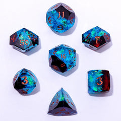 HYMGHO - Captured Magic Luster Cut Resin Dice Set - Blue & Red | Odin's Place
