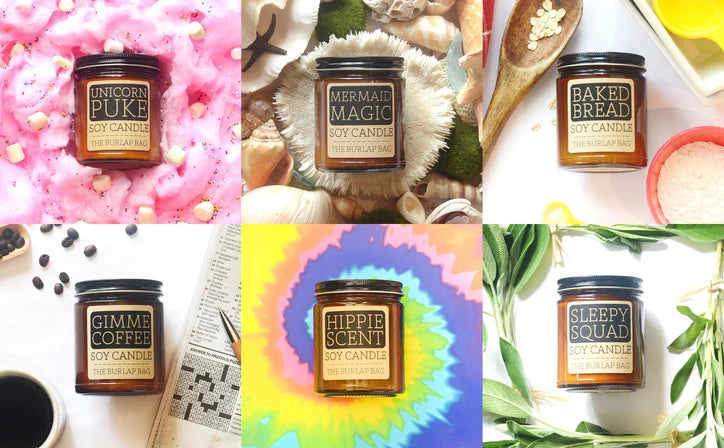 The Burlap Bag Candles Assorted Scents | Dragon's Lair Comics and Fantasy Houston TX