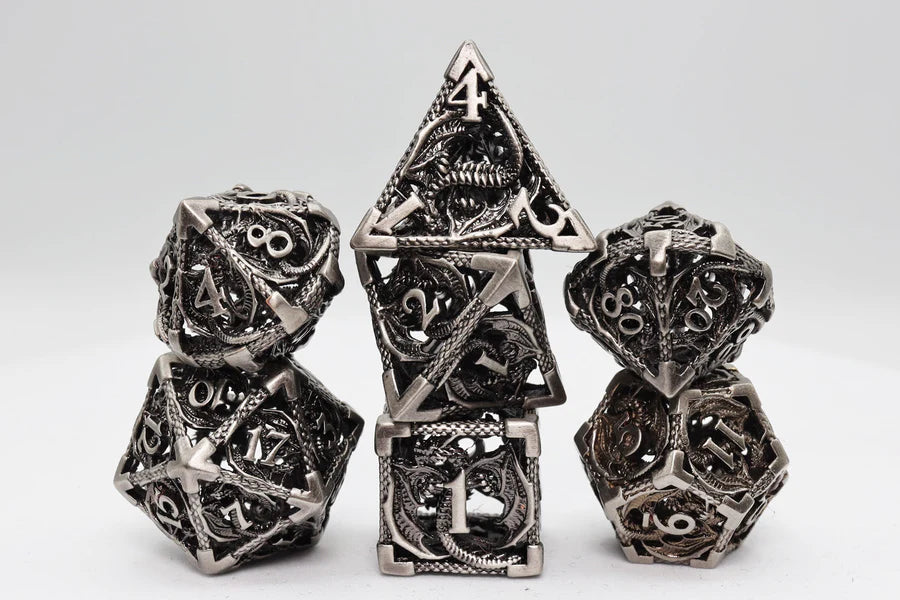 Foam Brain Bound Dragon: Silver Hollow Metal RPG Dice Set | Dragon's Lair Comics and Fantasy Houston TX