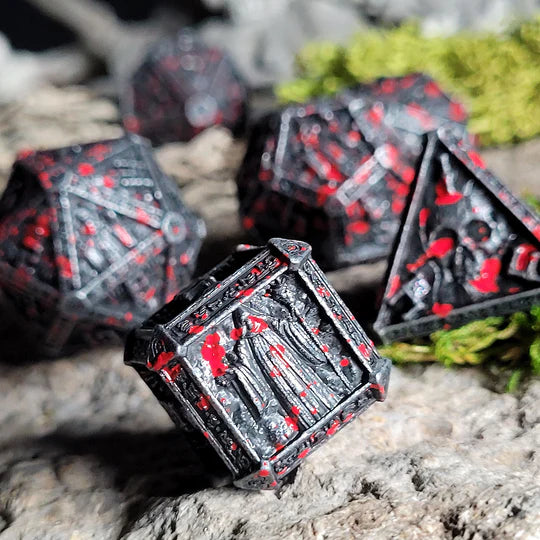 Forged Gaming Cryptic Reliquary Silver Blood Metal Poly 7 Dice Set | Dragon's Lair Comics and Fantasy Houston TX