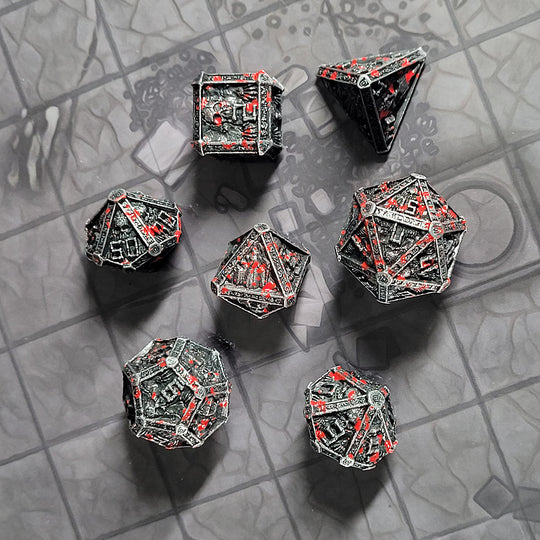 Forged Gaming Cryptic Reliquary Silver Blood Metal Poly 7 Dice Set | Dragon's Lair Comics and Fantasy Houston TX