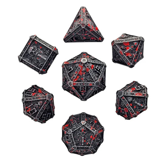Forged Gaming Cryptic Reliquary Silver Blood Metal Poly 7 Dice Set | Dragon's Lair Comics and Fantasy Houston TX