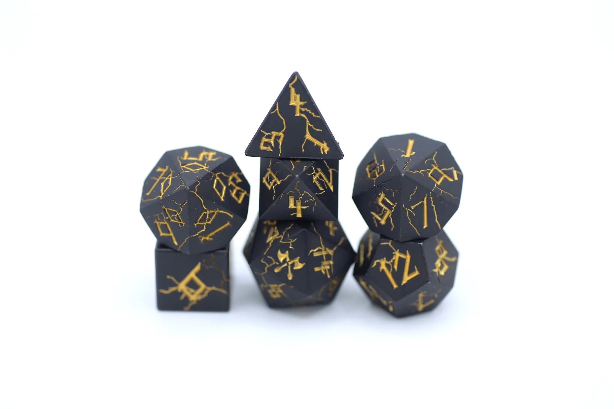 HYMGHO - Barbarian Solid Metal Polyhedral Dice Set - Matt Black with Gold | Dragon's Lair Comics and Fantasy Houston TX