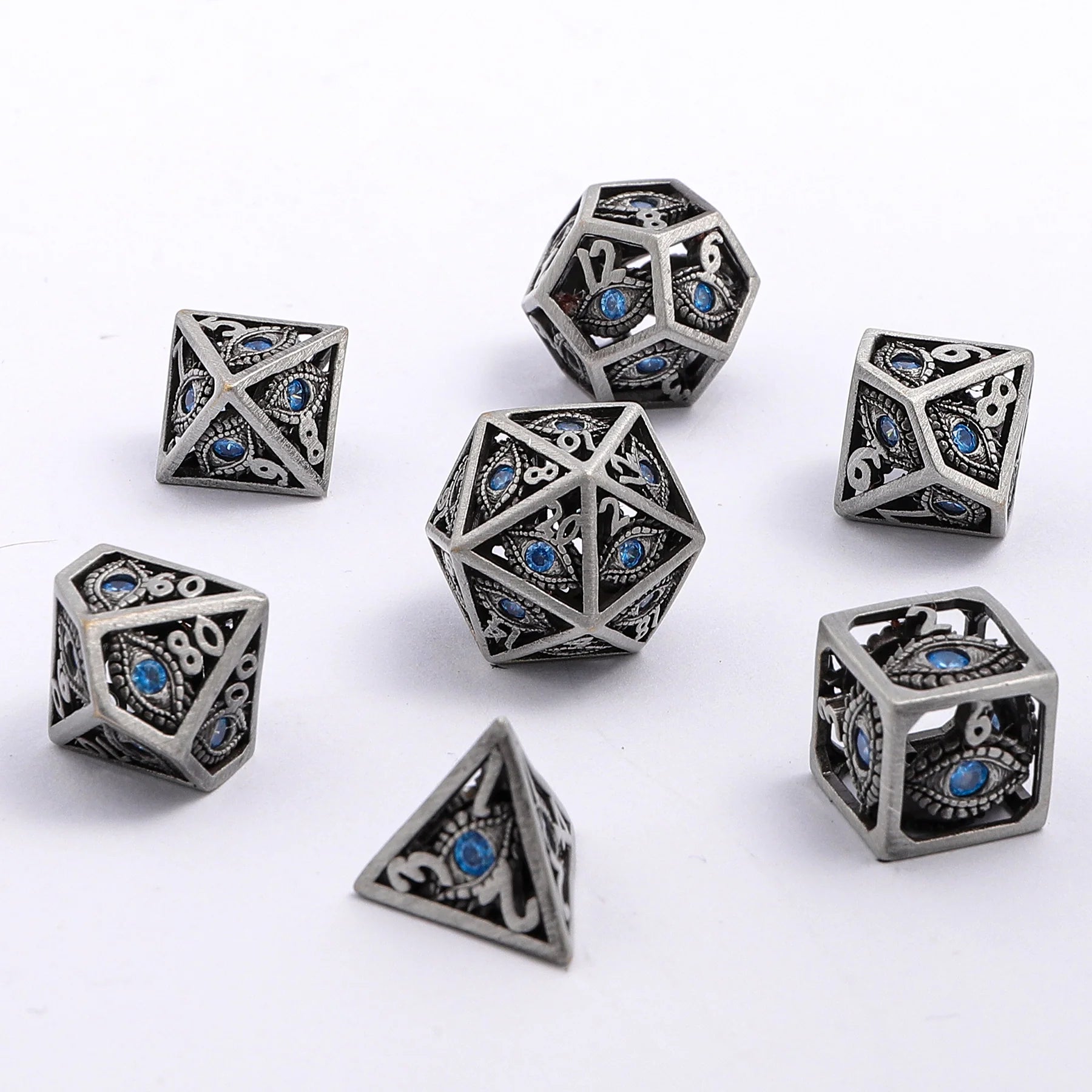 HYMGHO - Dragon Eye Hollow Metal MINI Dice Set - Blue Gems | Dragon's Lair Comics and Fantasy Houston TX