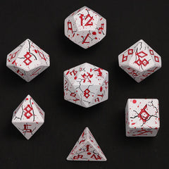 HYMGHO - Barbarian Solid Metal Polyhedral Dice Set - Matte White with Blood Red | Odin's Place