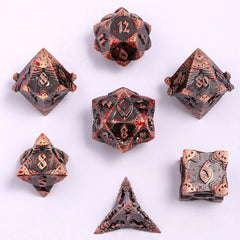 HYMGHO - Solid Metal Paladin Class RPG Dice Set - Ancient Copper w/ Blood Splatter | Odin's Place